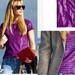 J. Crew Purple Sailor Stripes Sequin Tee